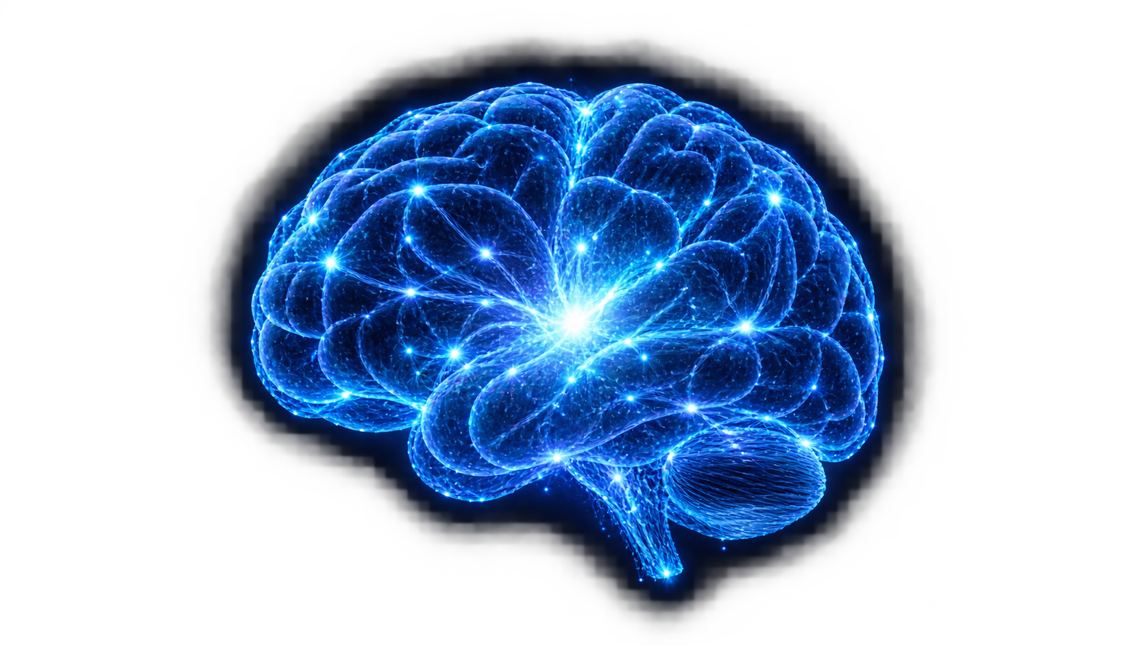 Luminous blue three-dimensional brain